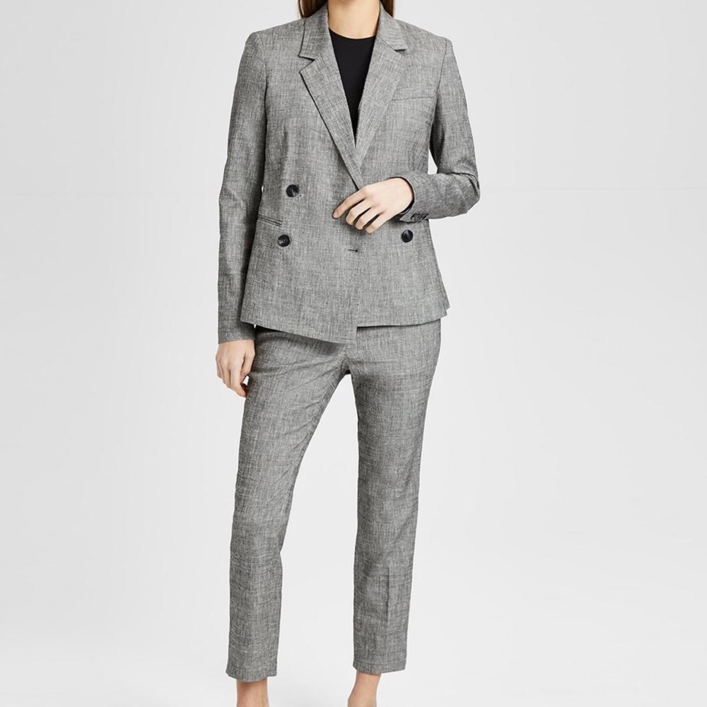 Theory Women's Gray Double-Breasted Linen Suit Set XS